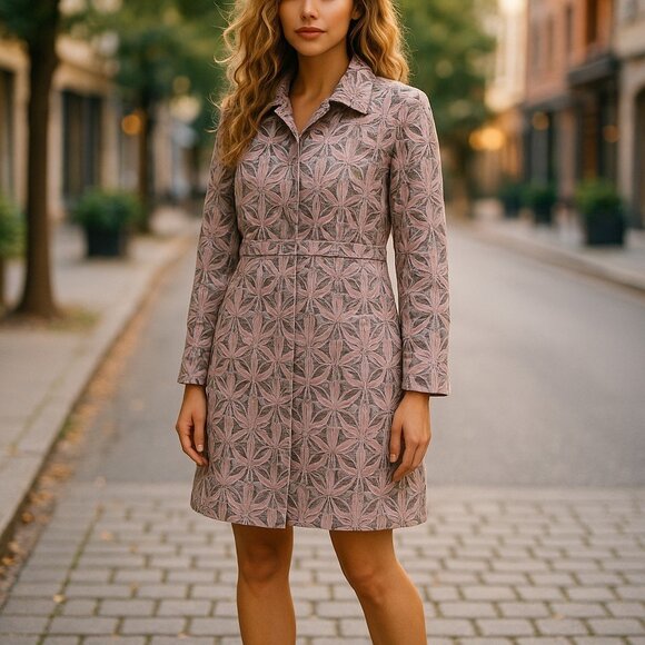 BANDOLINO Pink Gray Velvet Jacket L Topper Velour Retro Peacoat Driving Coat - Picture 3 of 16